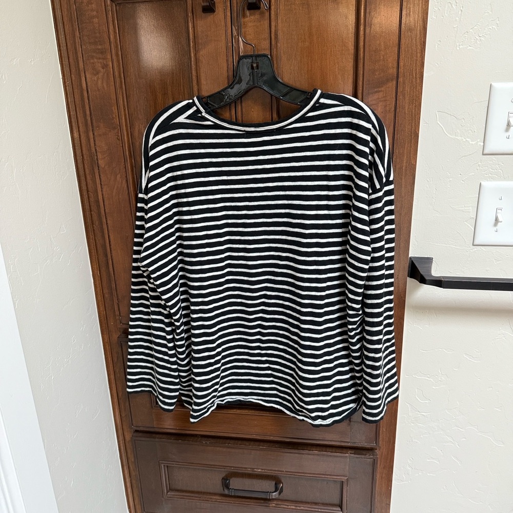 Ichi Antiquites Black and White Striped Long Sleeve Top